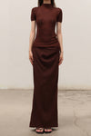 OUDE WAAG 25 autumn and winter Tilda tailored draped skirt OW-OW-25AW-SK07T1BR450-HZ red brown